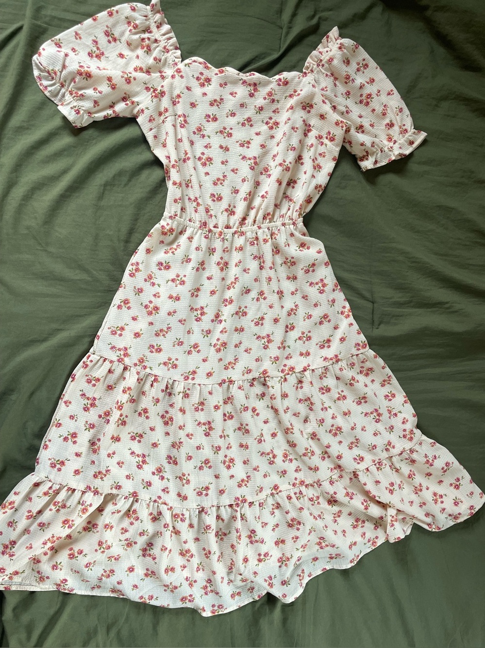 Beautifully Charming Monteau Dress - Light Cream with Pink Floral Print
